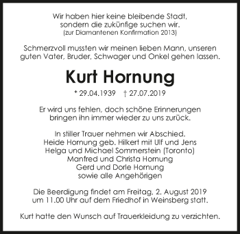 Traueranzeige von Kurt Hornung 