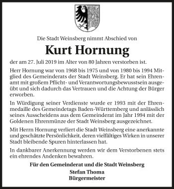 Traueranzeige von Kurt Hornung 