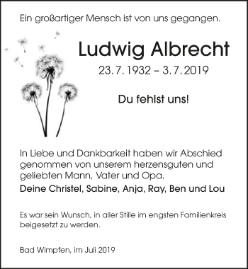 Traueranzeige von Ludwig Albrecht 
