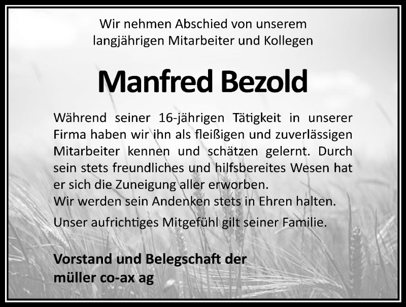 Traueranzeige für Manfred Bezold vom 24.07.2019 aus 