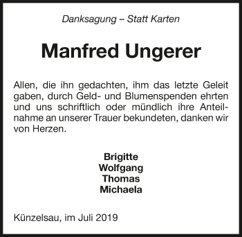 Traueranzeige von Manfred Ungerer 