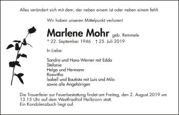 Traueranzeige von Marlene Mohr 