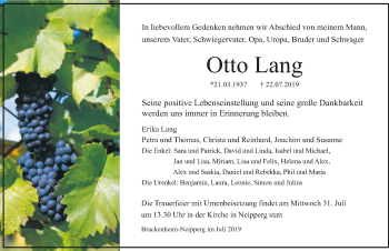 Traueranzeige von Otto Lang 