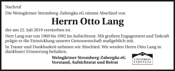 Traueranzeige von Otto Lang 