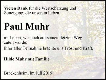 Traueranzeige von Paul Muhr 