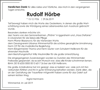 Traueranzeige von Rudolf Hörbe 