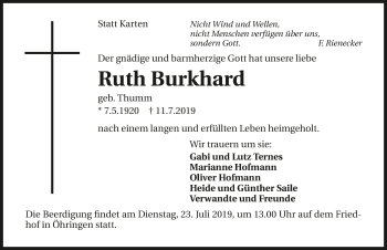 Traueranzeige von Ruth Burkhard 