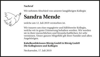 Traueranzeige von Sandra Mende 