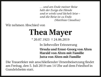 Traueranzeige von Thea Mayer 