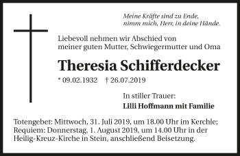 Traueranzeige von Theresia Schifferdecker 