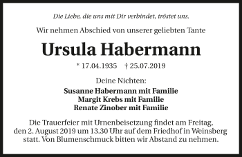 Traueranzeige von Ursula Habermann 