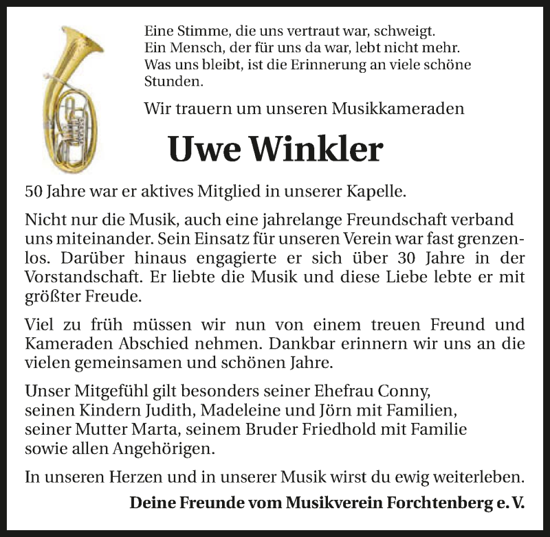  Traueranzeige für Uwe Winkler vom 31.07.2019 aus 