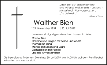 Traueranzeige von Walther Bien 