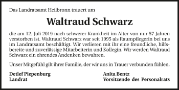 Traueranzeige von Waltraud Schwarz 