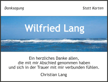 Traueranzeige von Wilfried Lang 