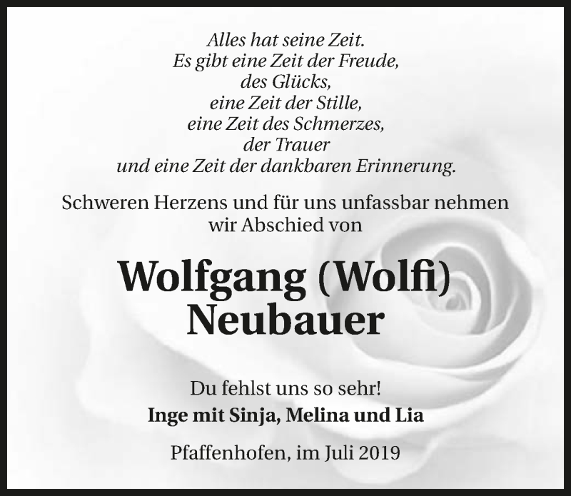  Traueranzeige für Wolfgang Neubauer vom 06.07.2019 aus 
