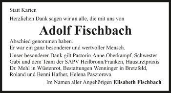 Traueranzeige von Adolf Fischbach 