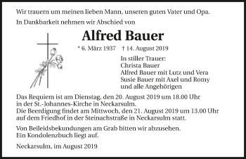 Traueranzeige von Alfred Bauer 