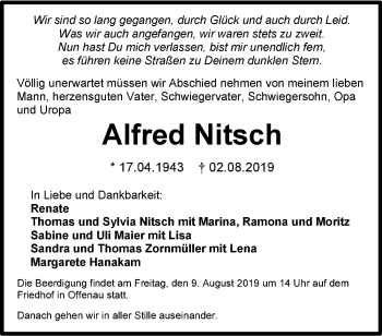 Traueranzeige von Alfred Nitsch 