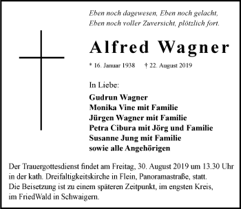 Traueranzeige von Alfred Wagner 