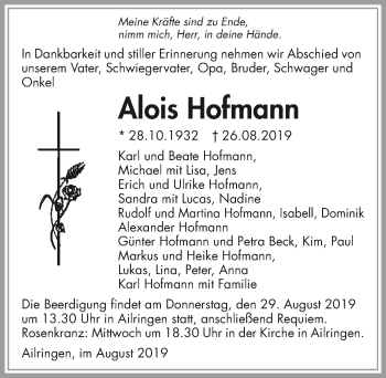 Traueranzeige von Alois Hofmann 