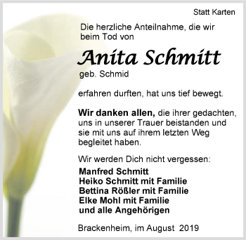 Traueranzeige von Anita Schmitt 