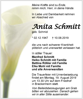 Traueranzeige von Anita Schmitt 