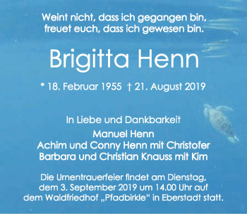 Traueranzeige von Brigitta Henn 