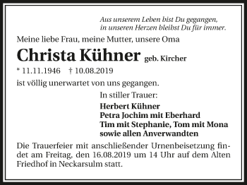 Traueranzeige von Christa Kühner 