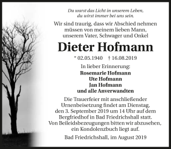 Traueranzeige von Dieter Hofmann 