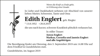 Traueranzeige von Edith Englert 