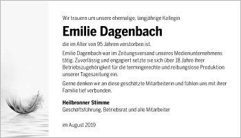 Traueranzeige von Emilie Dagenbach 