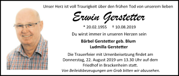 Traueranzeige von Erwin Gerstetter 