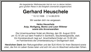 Traueranzeige von Gerhard Heuschele 