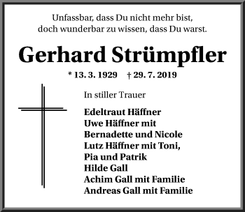 Traueranzeige von Gerhard Strümpfler 