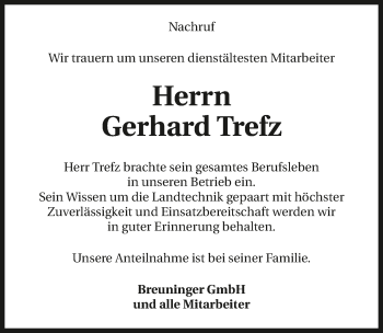 Traueranzeige von Gerhard Trefz 