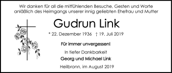 Traueranzeige von Gudrun Link 