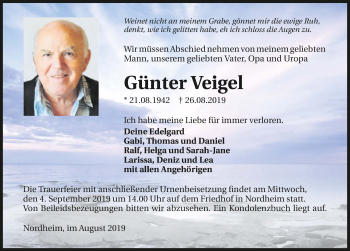 Traueranzeige von Günter Veigel 