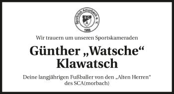 Traueranzeige von Günther Klawatsch 