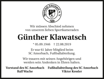 Traueranzeige von Günther Klawatsch 