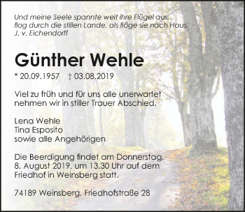 Traueranzeige von Günther Wehle 