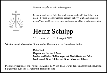 Traueranzeige von Heinrich Schilpp 