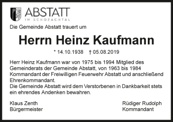 Traueranzeige von Heinz Kaufmann 