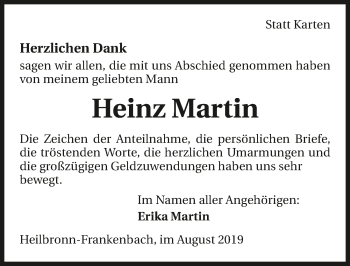 Traueranzeige von Heinz Martin 