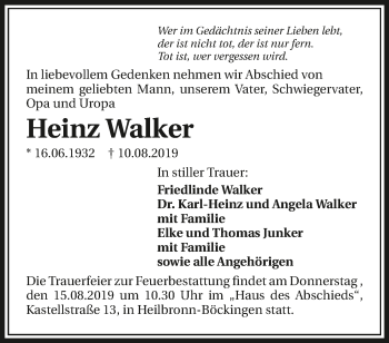 Traueranzeige von Heinz Walker 