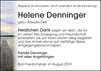 Traueranzeige von Helene Denninger 