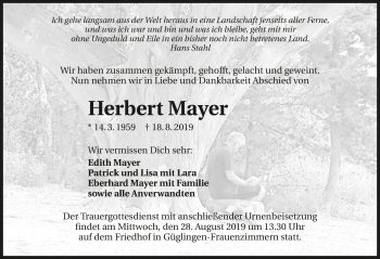 Traueranzeige von Herbert Mayer 