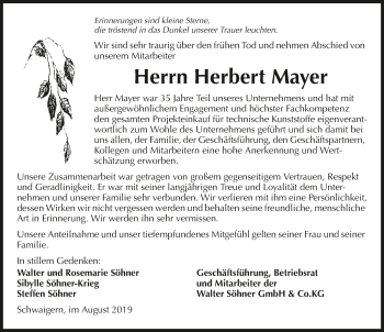 Traueranzeige von Herbert Mayer 