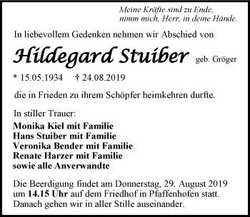 Traueranzeige von Hildegard Stuiber 