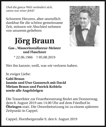 Traueranzeige von Jörg Braun 